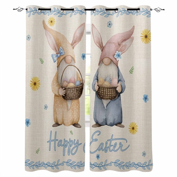 Happy Easter Blackout Curtains for Bedroom Living Room Darkening Curtains 84 Inch Length 2 Panels Set Spring Floral Gnomes Eggs Basket Leaf Beige Window Curtain Window Treatment Drapes 52"x84"