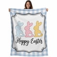 thumbnail image 1 of Happy Easter Blanket Soft Cozy Warm Throw Blanket for Couch, Plush Fuzzy Flannel Fleece Blankets for Sofa, Cute Lovely Colorful Rabbits Silhouette Blue Plaid Bed Blankets Gifts for Men, 32"x48", 1 of 9