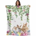 thumbnail image 1 of Happy Easter Blanket Soft Cozy Warm Throw Blanket for Couch, Plush Fuzzy Flannel Fleece Blankets for Sofa, Cutte Rabbits Eggs Floral Plants Watercolor Bed Blankets Lightweight Gifts for Men, 30"x40", 1 of 9