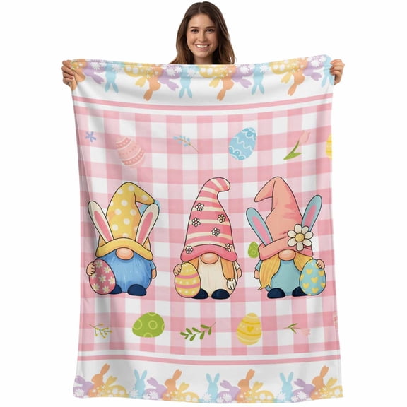 Happy Easter Blanket Soft Cozy Warm Throw Blanket for Couch, Plush Fuzzy Flannel Fleece Blankets for Sofa, Funny Cute Gnomes Colorful Eggs Plaid Bed Blankets Lightweight Gifts for Women, 40"x50"
