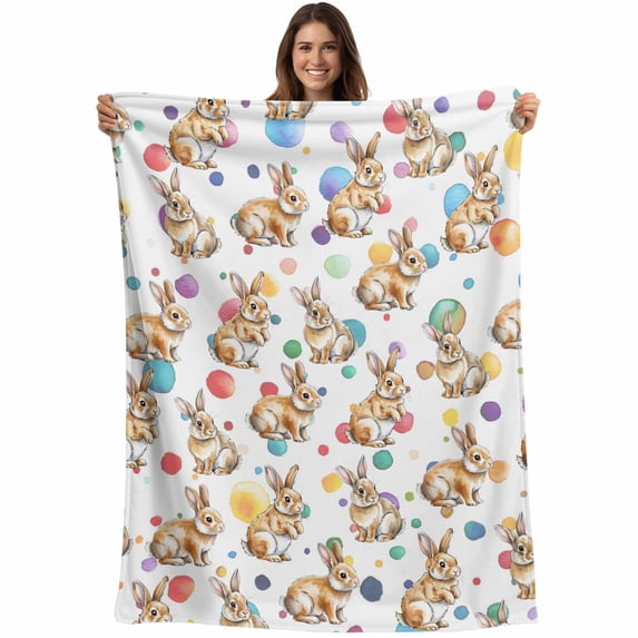 Happy Easter Blanket Soft Cozy Warm Throw Blanket for Couch, Plush Fuzzy Flannel Fleece Blankets for Sofa, Funny Cute Rabbit Bunny Colorful Eggs Bed Blankets Lightweight Gifts for Women, 32"x48"