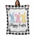 thumbnail image 1 of Happy Easter Blanket Soft Cozy Warm Throw Blanket for Couch, Plush Fuzzy Flannel Fleece Blankets for Sofa, Spring Watercolor Rabbits Black White Plaid Bed Blankets Lightweight Gifts for Men, 50"x60", 1 of 9