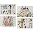 thumbnail image 1 of Happy Easter Blessings Bunny Ear Egg Placemats Set of 4, He is Risen Cross Religious Dining Table Place Mats, Flower Seasonal Spring Farmhouse Kitchen Decor Home Holiday Decoration 12 x 18 Inch, 1 of 5