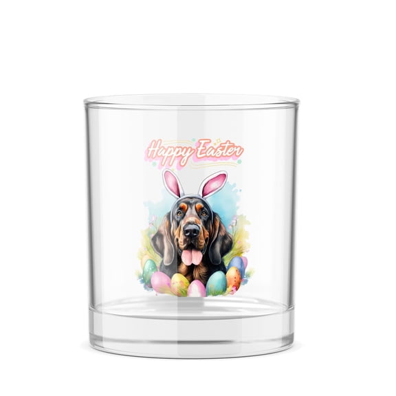 Happy Easter Bloodhound with Bunny Ear Headband and Flowers 11oz Whiskey Glass Mug Dog Lover Whiskey Cocktail Glasses Cup - 13001
