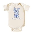 thumbnail image 1 of Happy Easter Bodysuit for Baby Girls Blue Floral Chinoiserie Spring Bunny One-Piece for Babies Natural Bodysuit 12 Months, 1 of 3