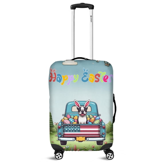 Happy Easter Boston Terrier American Flag Truck Bunny Ears Travel Luggage Cover Gentleman Dog Lover Gifts Suitcase Dust Protective Decor - 03001