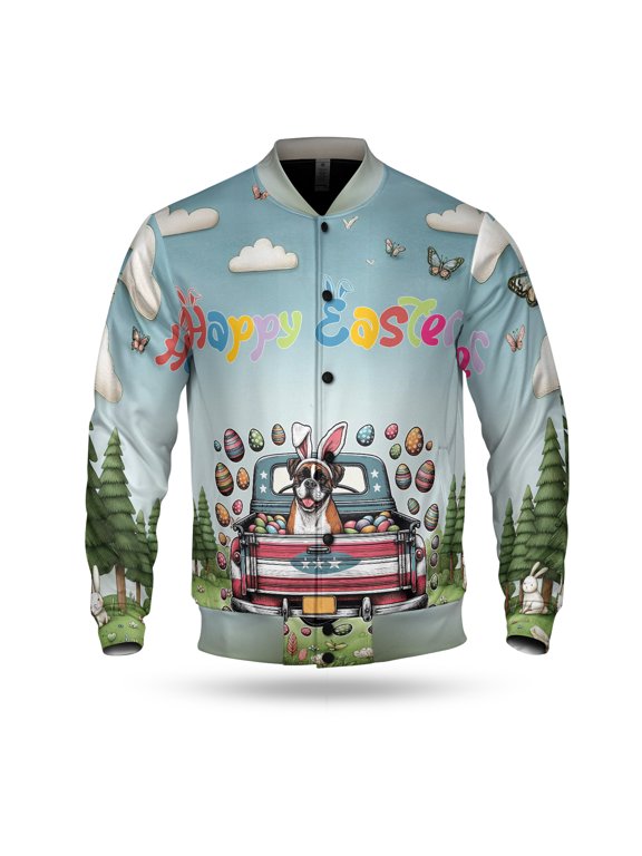 Happy Easter Boxer American Flag Truck Bunny Ears All Over Print 3D Baseball Jacket Boxers Dog Lover Gifts Idea Bomber Jacket Softball - 03001
