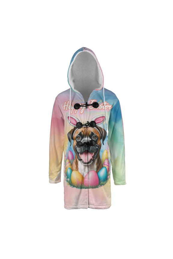 Happy Easter Boxer with Bunny Ear Headband and Flowers All Over Print 3D Hooded Duffle Toggle Coat Boxers Dog Lover Gifts Idea - 13001