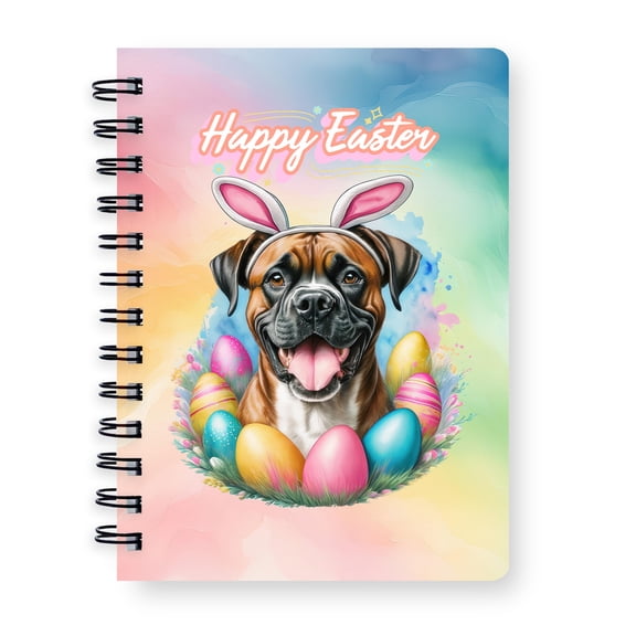 Happy Easter Boxer with Bunny Ear Headband and Flowers Spiral Bound Journal Boxers Dog Lover Gifts Idea 5x7in Spiral Notebook - 13001