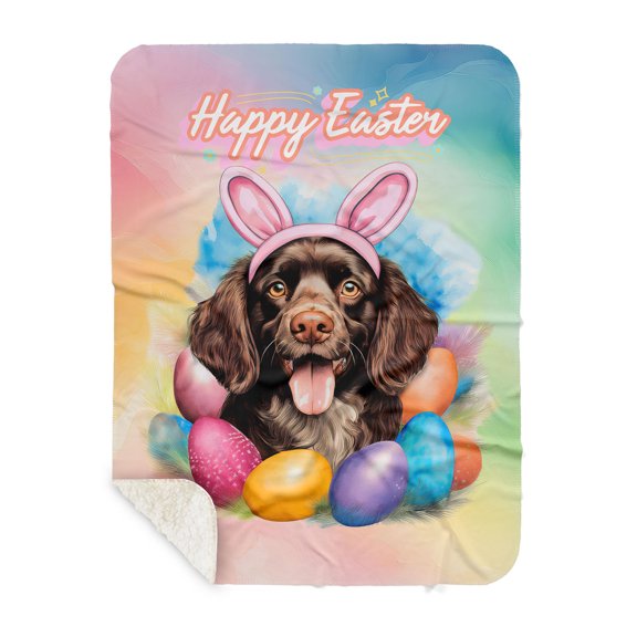 Happy Easter Boykin Spaniel with Bunny Ear Headband and Flowers Cozy Sherpa Blanket Dog Lover Warm Soft Throw Blanket - 13001