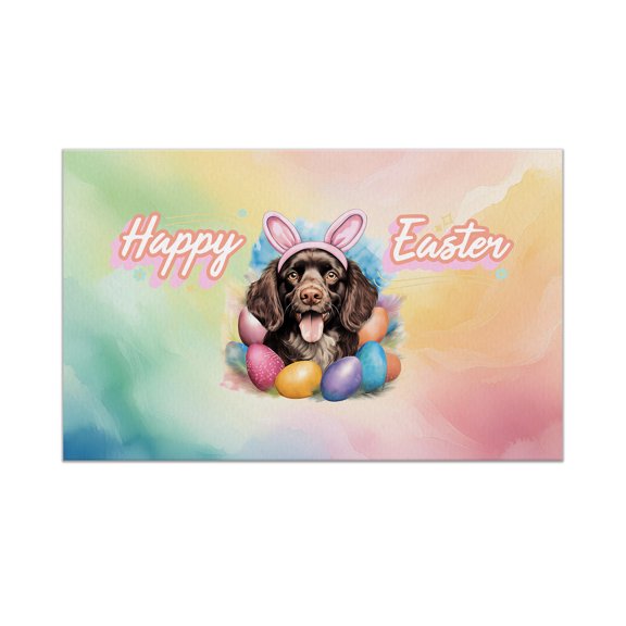 Happy Easter Boykin Spaniel with Bunny Ear Headband and Flowers Doormat Dog Lover Indoor Outdoor Welcome Mat - 13001