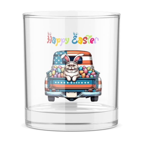 Happy Easter British Shorthair American Flag Truck 11oz Whiskey Glass Mug Cat Lover Kitten Owner Gifts Whiskey Cocktail Glasses Cup - 03001