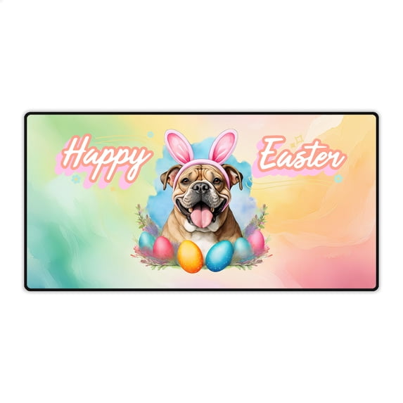 Happy Easter Bulldog with Bunny Ear Headband and Flowers Desk Mat Full Keyboard Mouse Pad Dog Lover Gifts Idea Large Mousepad - 13001