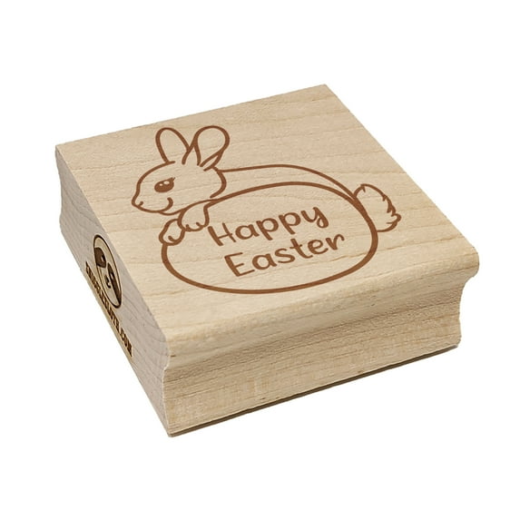 Happy Easter Bunny Behind Egg Square Rubber Stamp Stamping Scrapbooking Crafting - Medium 1.75in