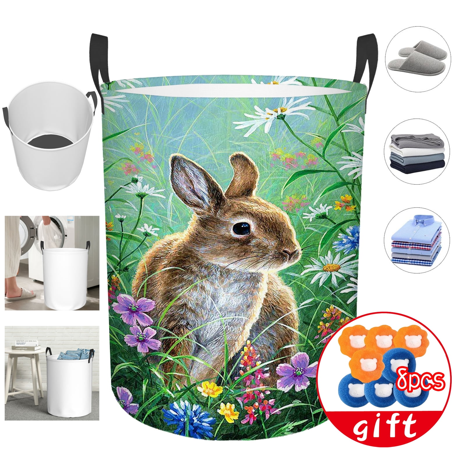 Happy Easter Bunny Big Laundry Basket Laundry Hamper Bag Washing Bin