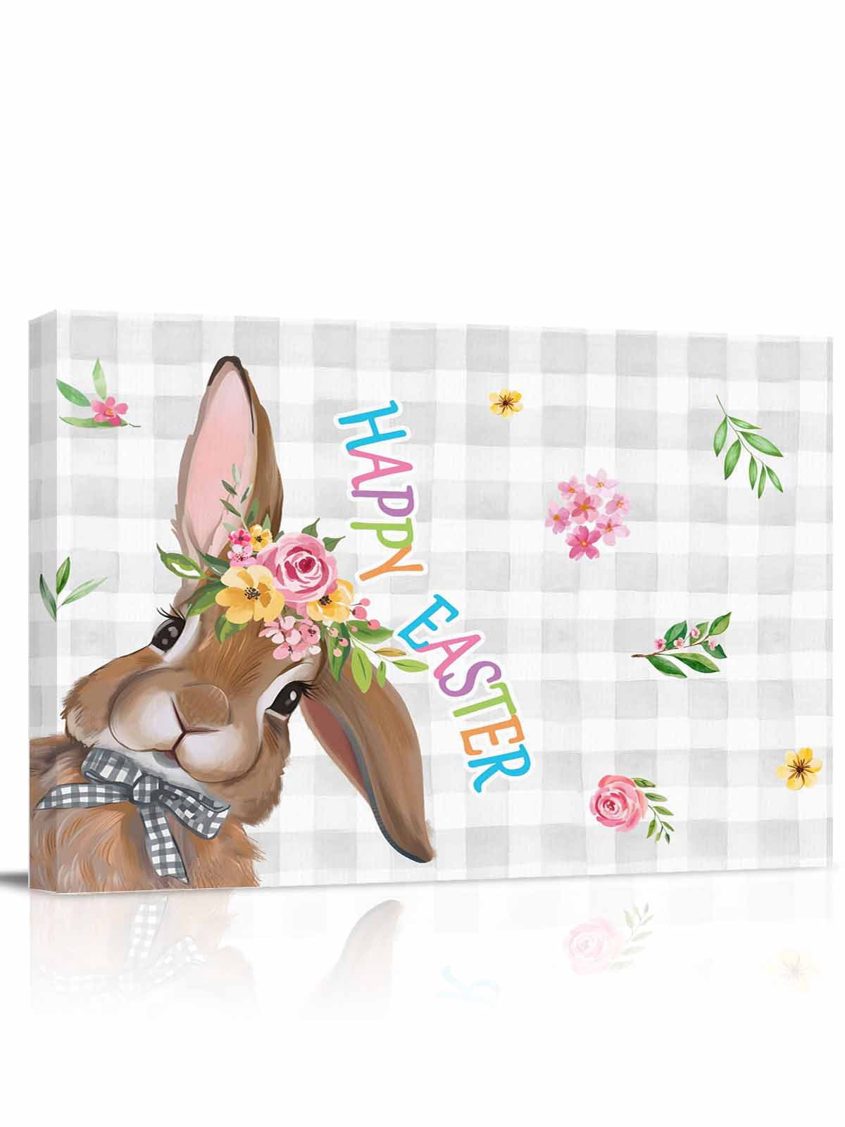 Happy Easter Bunny Canvas Print Wall Art Easter Brown Rabbit Spring ...