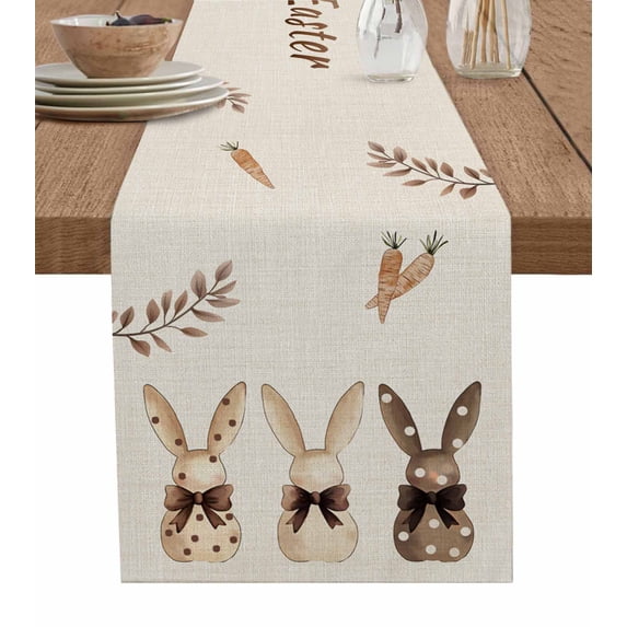 Happy Easter Bunny Carrot Table Runner 36 Inches, Spring Summer Botanical Rustic Bed Runner Dresser Scarves Tabletop for Indoor Outdoor Parties/Ceremony/Banquet, 13"x 36"