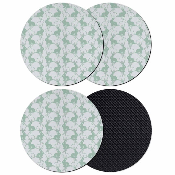 Happy Easter Bunny Coasters Set of 4, Absorbent Coasters for Drinks, Gray Green Rabbits Animal Cartoon Coaster for Desk Coffee Table Protection, Home Decor House Warming Gifts 4"
