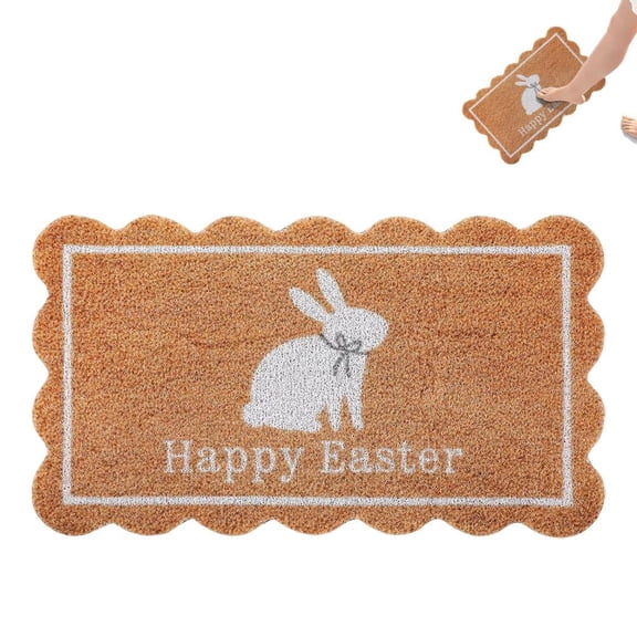 Happy Easter Bunny Coir Doormat, 16x30" Non-Slip Natural Fiber Front Mat for Spring Farmhouse Decor