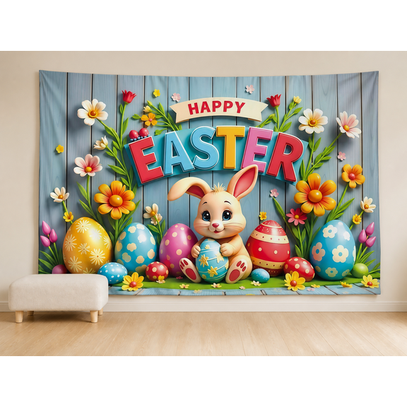 Happy Easter Bunny Colorful Eggs Photography Backdrop