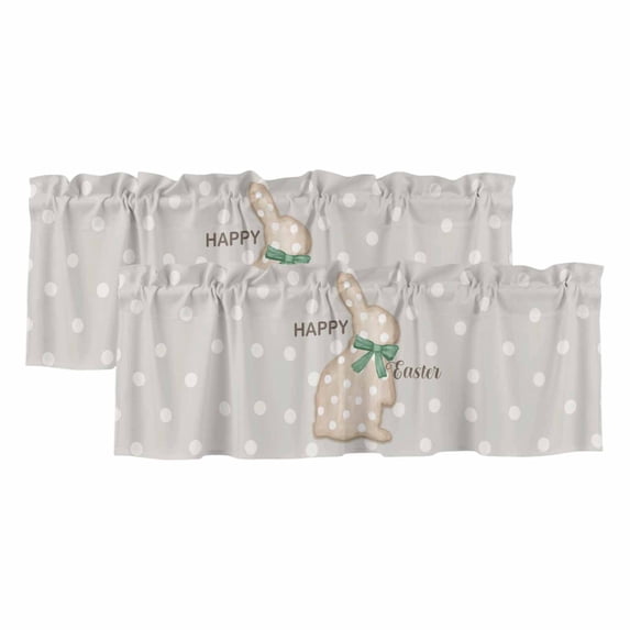 Happy Easter Bunny Curtain Valances for Windows, Kitchen Valance Window Treatments Panel 2 Pack, Abstract Art Polka Dot Rabbit Rod Pocket Short Curtains for Bathroom Bedroom 42 x 18 Inch