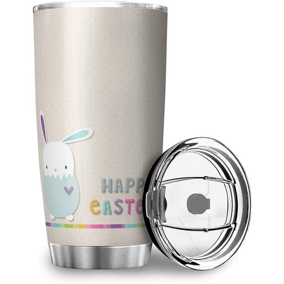 Happy Easter Bunny Cute Tumbler with Flip Lid Travel Mug Stainless Steel Coffee Mugs Vacuum Insulated Car Cups for Ice Drinks&Hot Beverage Gifts,20oz