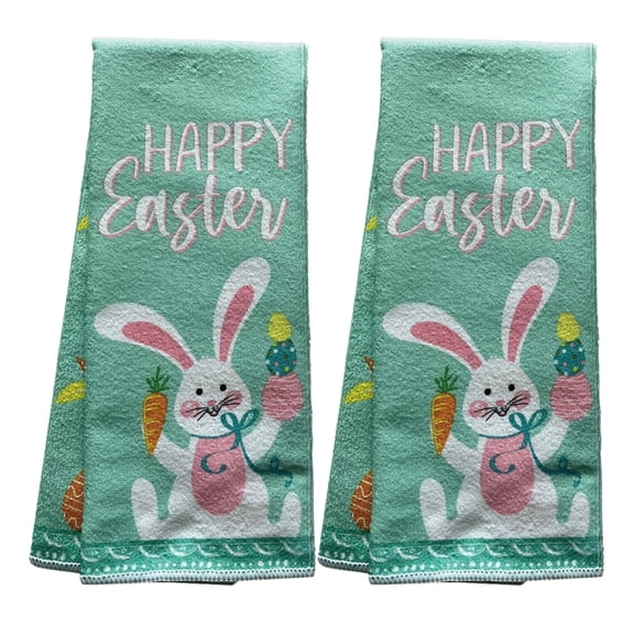 Happy Easter Bunny Decorative Kitchen Towels 25x15 in for Home Table Linen Hand Cleaning Cooking Baking Drying Dishes Cloths Spring Holiday Party Decoration Housewarming Gift Supplies Set - 2 count