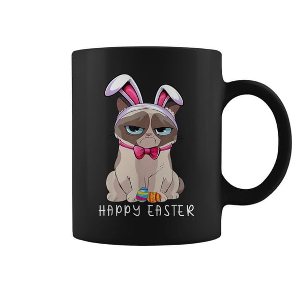 Happy Easter Bunny Dress Cat Grumpy Rabbit Ears Coffee Mugs