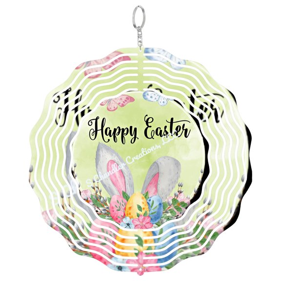 Happy Easter Bunny Ears 3D Wind Spinner Spring Holiday Cute Rabbit Hanging Art