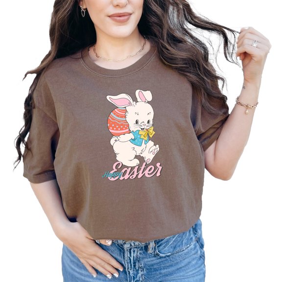 Happy Easter, Bunny & Egg Art, Espresso Comfort Colors T-Shirt, 2XL
