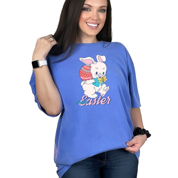 Happy Easter, Bunny & Egg Art, Flo Blue Comfort Colors T-Shirt, 2XL