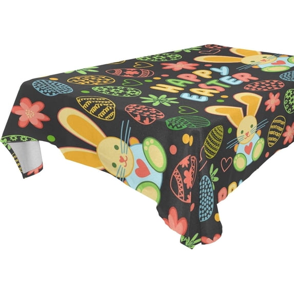 Happy Easter Bunny Egg Tablecloth Rectangle Colorful Table Cloth Large Square Table Cover for Dining Kitchen Party 54"x72" Decor Gift