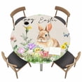 thumbnail image 1 of Happy Easter Bunny Fitted Tablecloth with Elastic Edged, Round Table Cloth for Dining Table, Spring Floral Burlap Sage Green Plaid Waterproof Oil Proof Table Cover for Indoor Outdoor 55"-60", 1 of 8