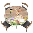 thumbnail image 1 of Happy Easter Bunny Fitted Tablecloth with Elastic Edged, Round Table Cloth for Dining Table, Spring Floral Wooden Sage Green Plaid Waterproof Oil Proof Table Cover for Indoor Outdoor 36"-44", 1 of 8