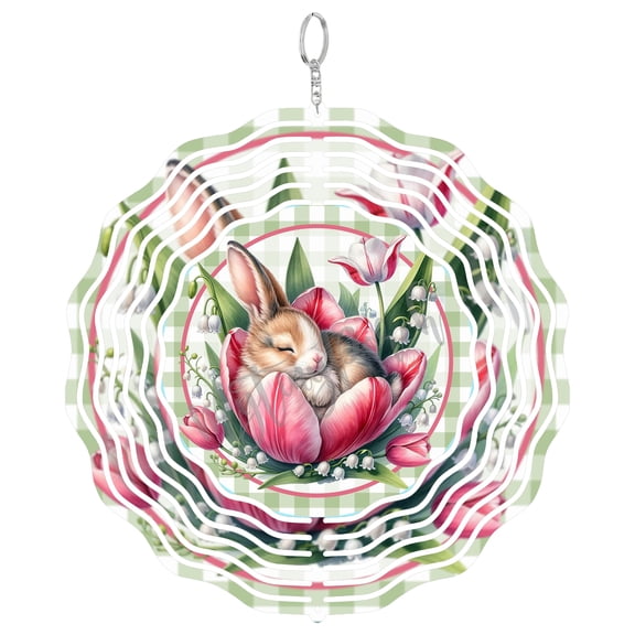 Happy Easter Bunny Floral Art 3D Wind Spinner, Sublimation Design, Spring Rabbit Wreath Design