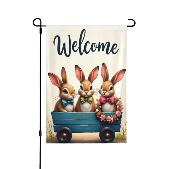 Happy Easter Bunny Garden Flag 12.5 X 18 Inch Welcome Spring Decorative Double Sided Burlap Flag For Spring Easter Farmhouse Yard Decoration 1 Flag