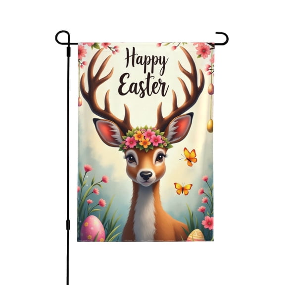 Happy Easter Bunny Garden Flag 12.5x18 Vertical Double Sided Burlap Floral Rabbit Flags Holiday Yard Outdoor Decoration 1 Flag