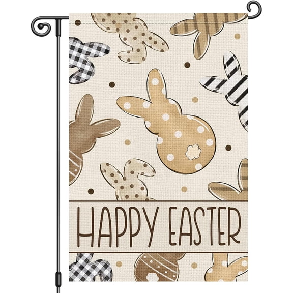 Happy Easter Bunny Garden Flag 12x18 Inch Double Sided Cute Polka Dot Rabbits Garden Flag Small House Flags for Outside Yard Farmhouse Holiday Seasonal Outdoor Decoration