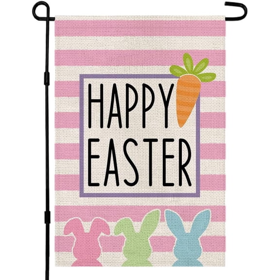 Happy Easter Bunny Garden Flag Double Sided Burlap 12×18 Inch Rabbit Outdoor Yard Farmhouse Decor DF020