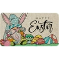 thumbnail image 1 of Happy Easter Bunny Gnome Decorative Front Door Mat, Rabbit Eggs Pink Doormat Indoor Outdoor Non-Slip Floor Entryway Rug, Tulip Flower Home Kitchen Decoration 17x29 Inch, 1 of 6