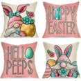 thumbnail image 1 of Happy Easter Bunny Gnome Decorative Throw Pillow Covers 18 x 18 Set of 4, Hello Peeps Eggs Rabbit Cushion Case Decor, Pink Spring Home Decoration for Sofa Couch, 1 of 5