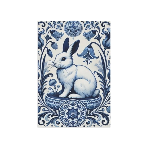 Happy Easter Bunny House Flag 17.7x11.8 Inch Double Sided Outside, Rabbit Flower Yard Outdoor Decoration，A