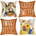 thumbnail image 1 of Happy Easter Bunny Kisses Decorative Throw Pillow Covers 18 x 18 Set of 4, Cute Duck Rabbit Ears Carrot Orange Cushion Case Decor, Eggs Flower Farmhouse Decoration for Sofa Couch, 1 of 6