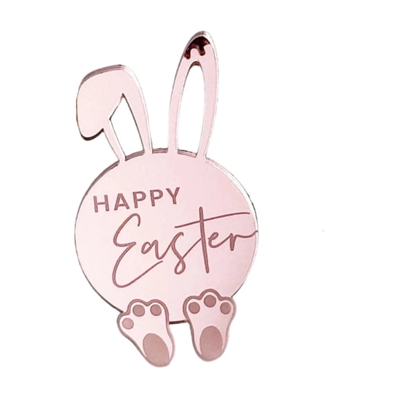 Happy Easter Bunny Mirror Cake Topper - Rose Gold Cupcake Decor & Gift Tag, Holiday Party Dessert Accessory