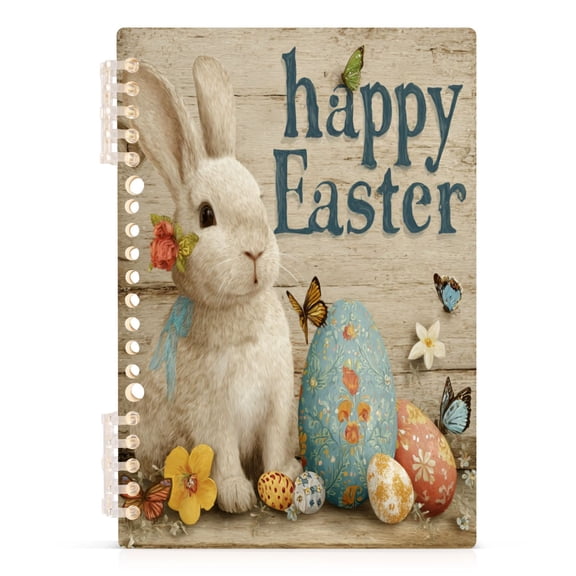 Happy Easter Bunny Notebook College Horizontal Grid Paper Ink Spill Resistant Water Resistant Cover 8.3x5.7x0.4in