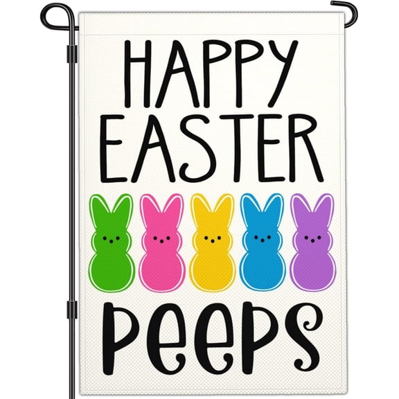 Happy Easter Bunny Peeps Garden Flag 12x18 Double Sided, Spring Outdoor Yard Home Decor