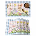 thumbnail image 1 of Happy Easter Bunny Placemats Set of 12, Spring Floral Pink Blue Plaid Placemats for Dining Table, Place Mats for Kitchen Tabletop, Waterproof Wipeable Dining Table Mats Set, 1 of 9