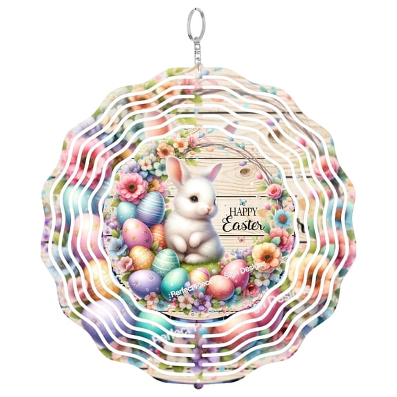 Happy Easter Bunny Purple 3D Wind Spinner Stainless Steel Holiday Decor