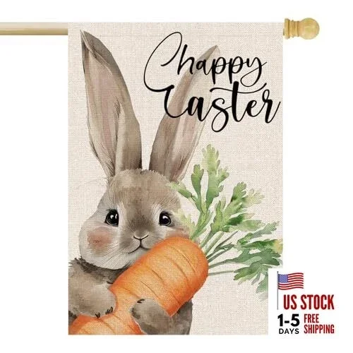 Happy Easter Bunny Rabbit Garden Flag Double Sided Outdoor Yard Lawn Decoration Spring Holiday Festive Welcome