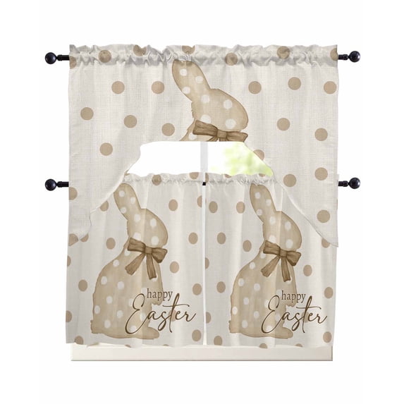 Happy Easter Bunny Swag Curtains for Living Room/Bedroom Windows, Polka Dot Rabbit Abstract Art Kitchen Curtains and Valances Set 36 Inch Length, Light Filtering Swags Valance Curtain Panels